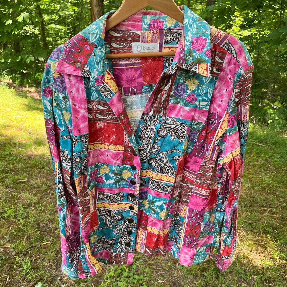 CJ Banks jacket, 2X, pink, red, aqua, button